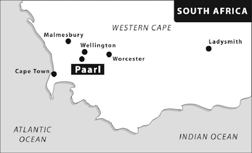 Map to show Paarl, S. Africa (Sam Eedle)
